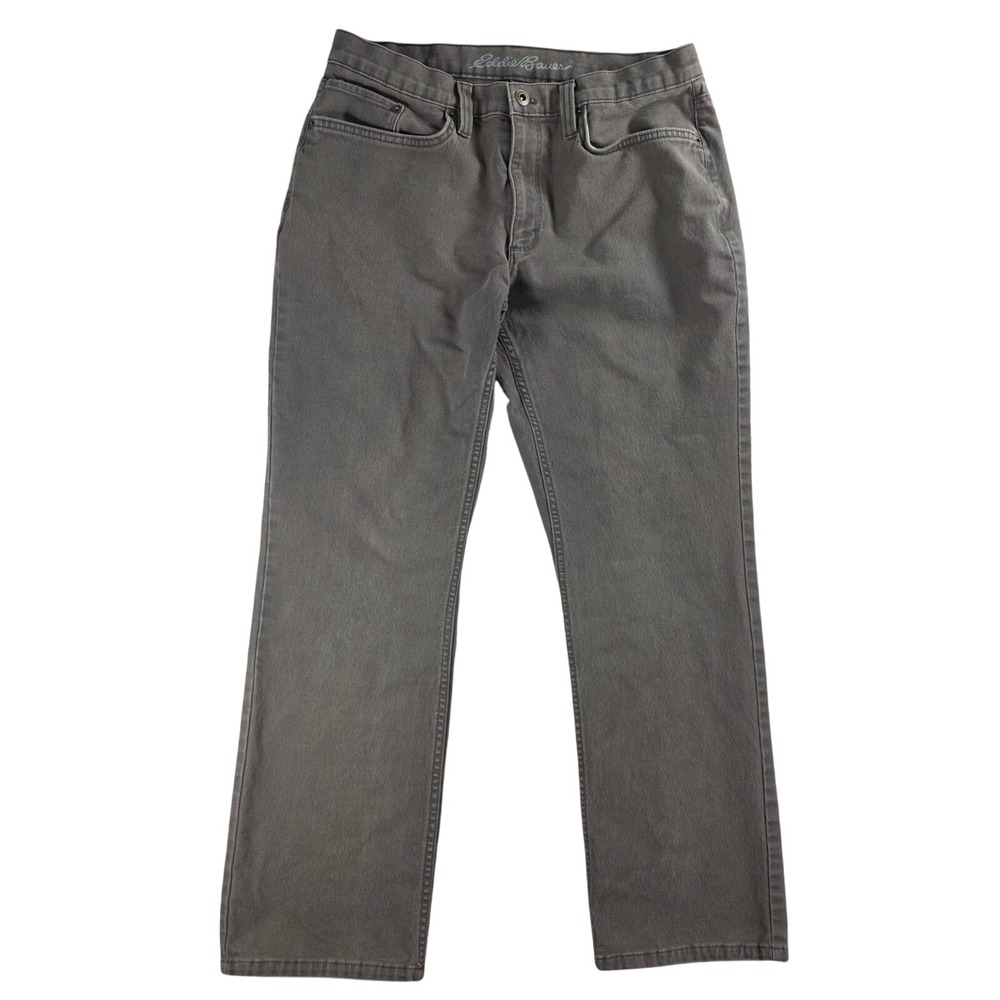 Eddie Bauer Straight Stretch Canvas Pants Gray 32x30 (28.5) Mens Chinos Earthy
